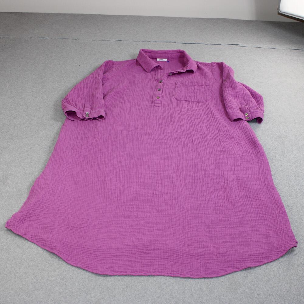 J Jill Dress Womens 2X Purple Gauze Midi Roll Tab Pockets Cotton Boho Coastal